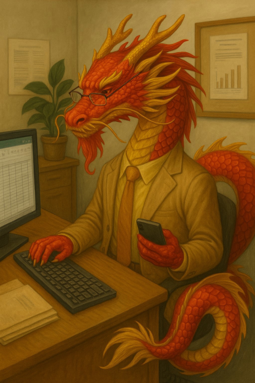 Дракон считающий деньги.