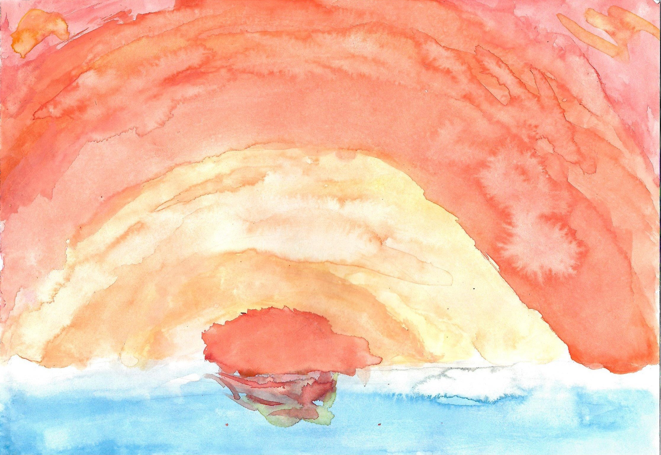 Акварель Маринетт Мортем &#171;Персиковый закат над рекой&#187;