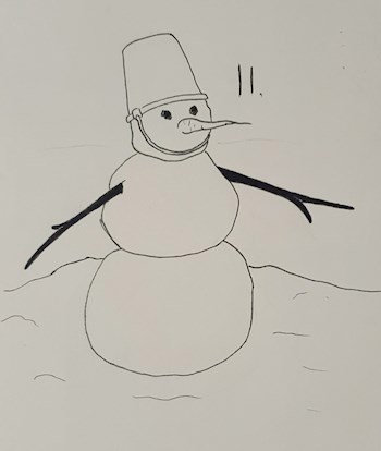 Картина Маринетт Мортем Снеговик с ведром на голове и морковкой - Inktober - 11