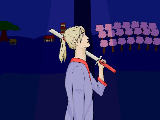 Блондин с катаной: картина Маринетт Мортем