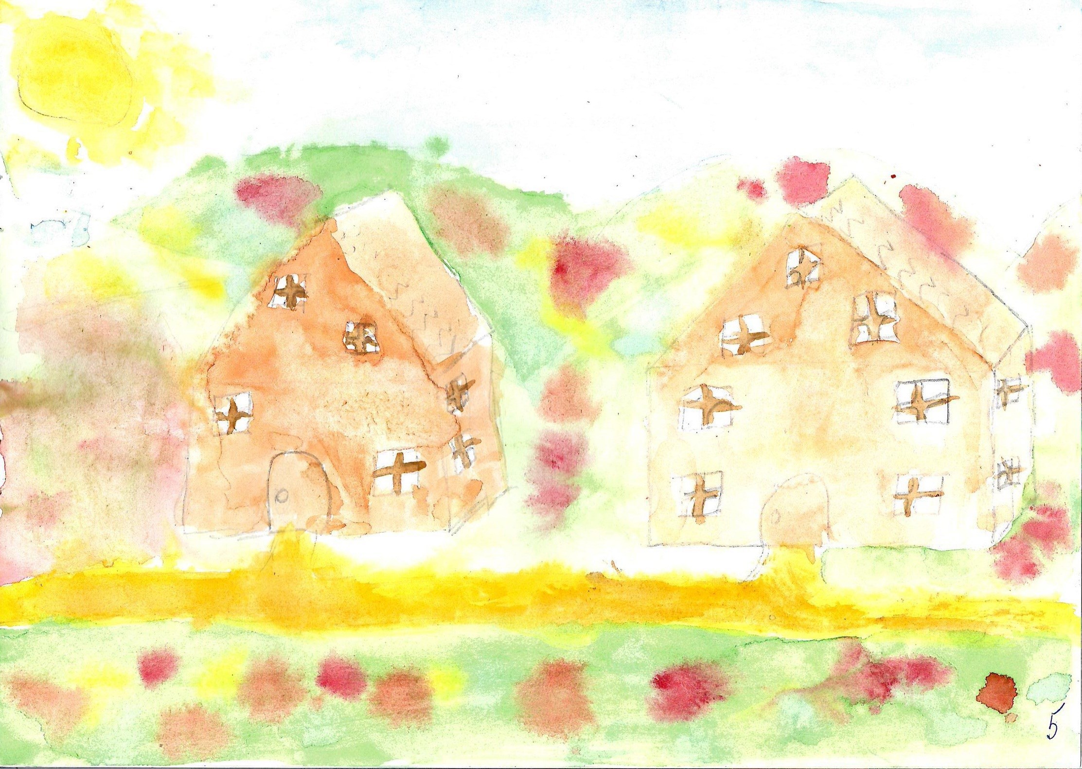 Акварель Маринетт Мортем &#171;Домики у песчаной дорожки&#187;