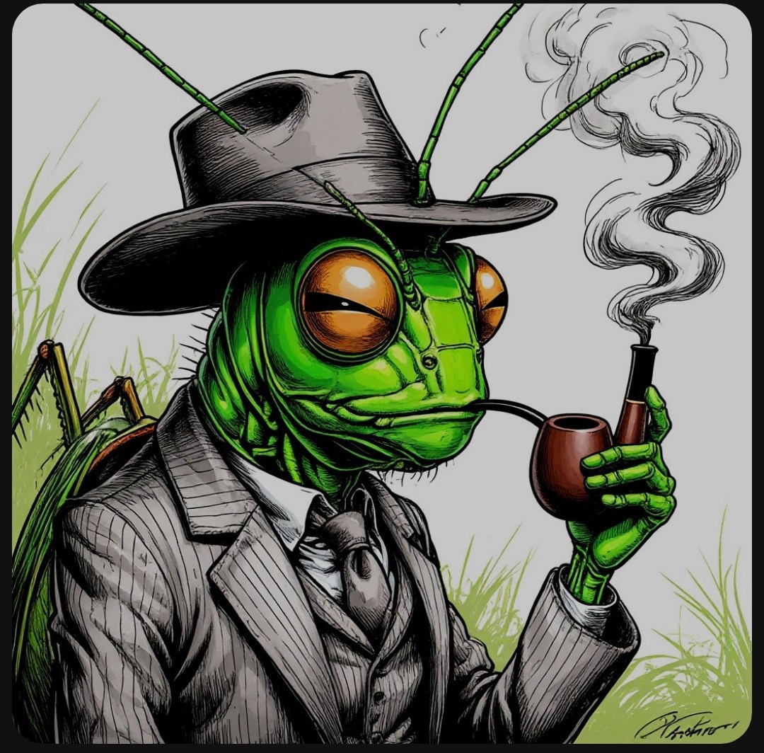 Мёгре и кузнечик в траве