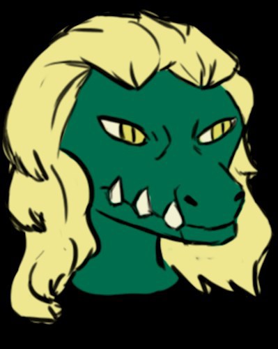 Портрет блондинки-рептилии работы художницы Маринетт Мортем