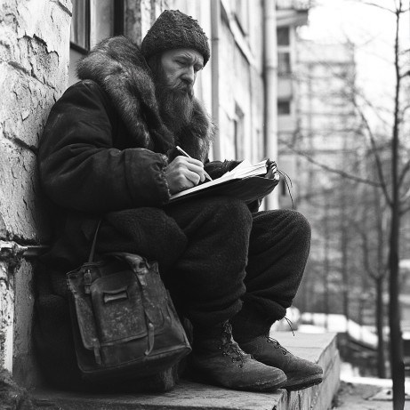 Человек сидящий на ступеньках