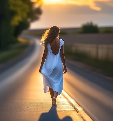 Она шла задом наперед