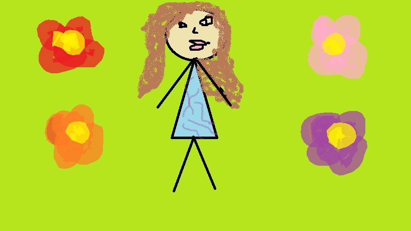 Картина Маринетт Мортем &quot;Девушка и 4 цветка на лугу&quot;