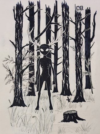 Картина Маринетт Мортем - Тайна обитателя леса Inktober - 8