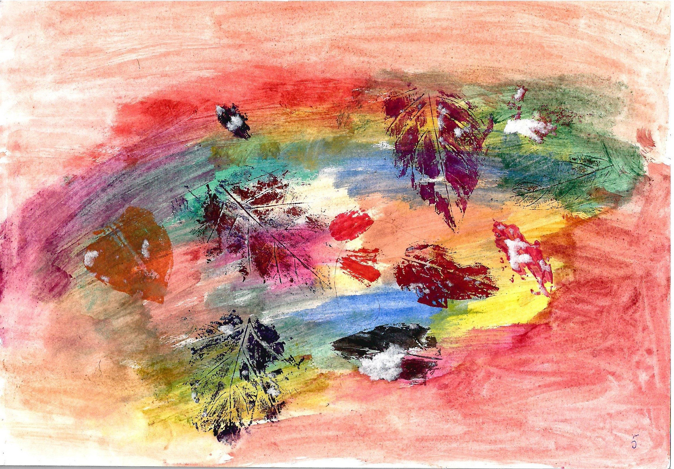 Акварель с отпечатками листьев Маринетт Мортем &#171;Осенний калейдоскоп&#187;